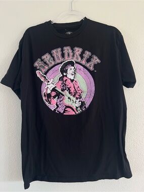 Black Graphic Hendrix Tee with Pink and Purple Print